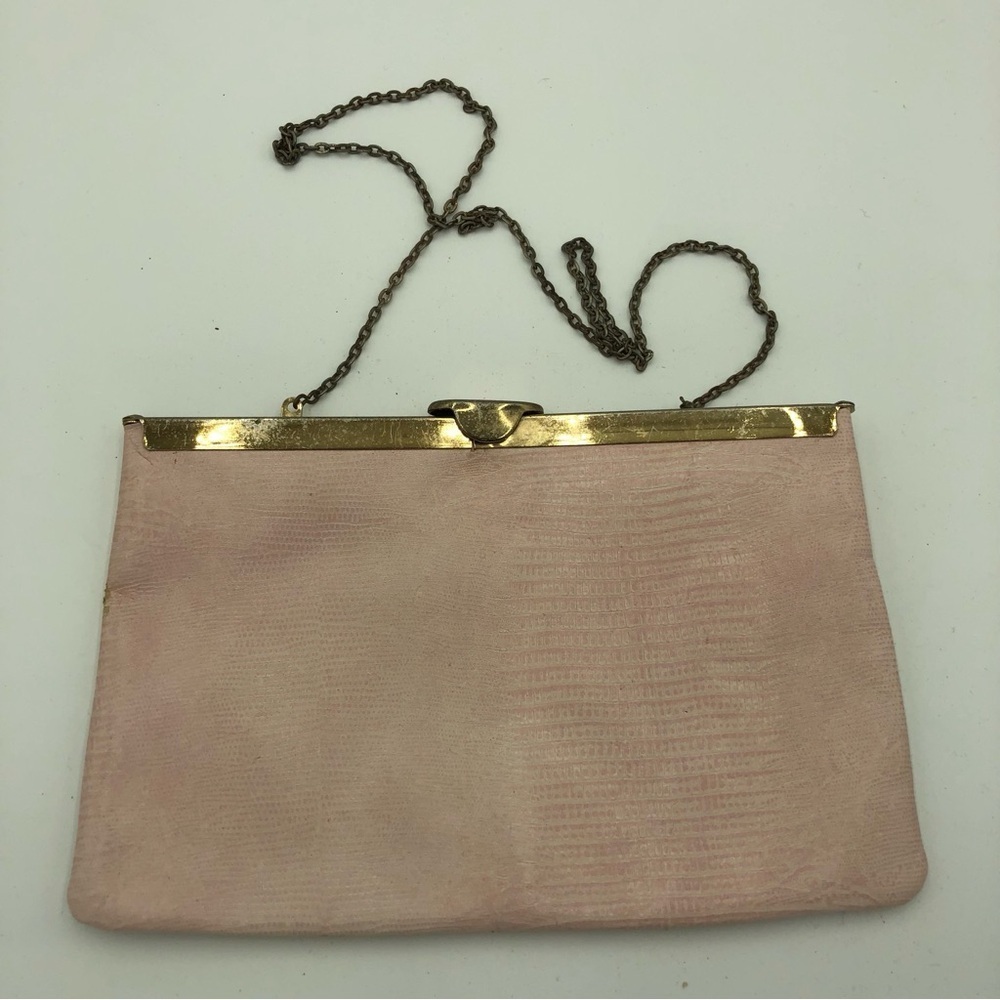 Vintage Etra 1960's Light Pink Lizard Print Envelope Clutch - Genuine Leather